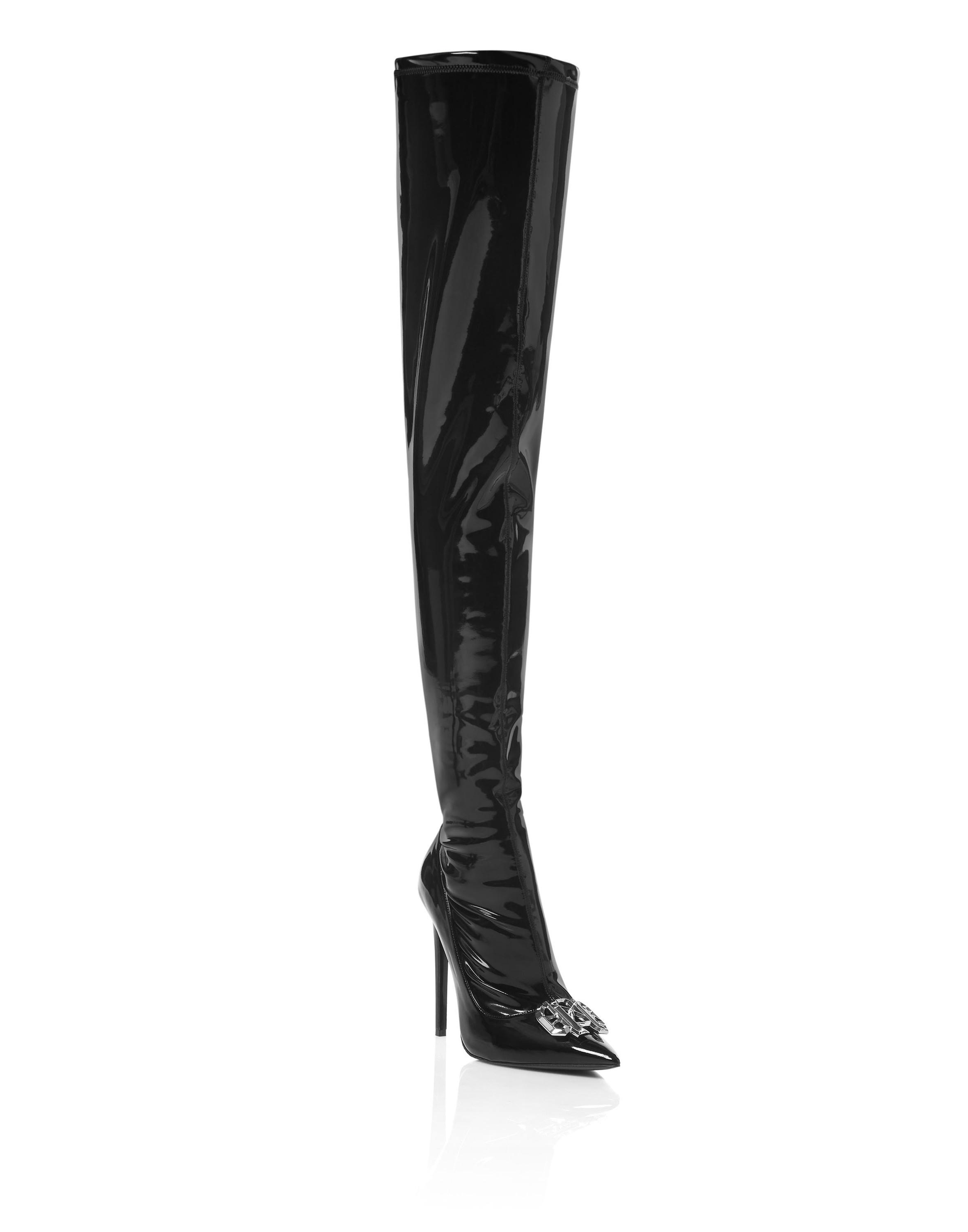 Philipp Plein Overknee-Stiefel mit High Heel, Gothic-Design Plein - Schwarz