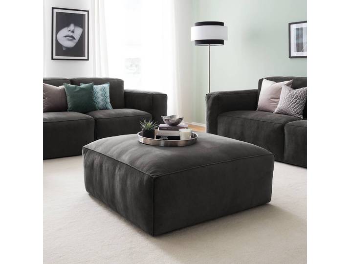 Polsterhocker 92 x 42 x 92cm Grau/Dunkelgrau Samt Ravi: Grau