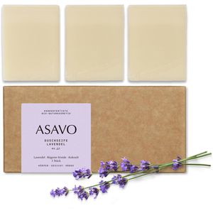 ASAVO Seife Premium handgemachte Bio Naturseife, Lavendel, Festseife, im Stück, je 95 g, 3 Stück