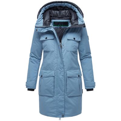 Winterjacke NAVAHOO "Eissturm 14", Damen, Gr. S (36), blau (rauchblau), Material: 100% Polyester, gerade hüftbedeckend, weit gerader Abschluss, Jacken Winterjacke, Wasserabweisende Jacke mit Kapuze