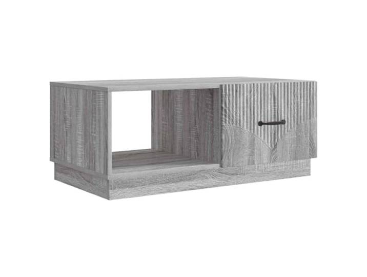 fsahslih Couchtisch Graues Sonoma 90 x 50 x 37 cm Holzwerkstoff Moderner Wohnzimmertisch mit 2 Staufächern, 90-Grad-Pendeltüren und schwarzen Bargriffen für eine ordentliche Raumgestaltung.