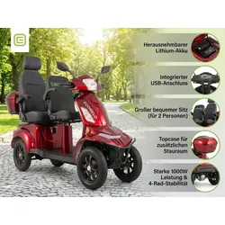 E-Seniorenmobil Vista Quarter-1L, Blei-Akku, 4-Rad, 60V, 1000 Watt, Rot