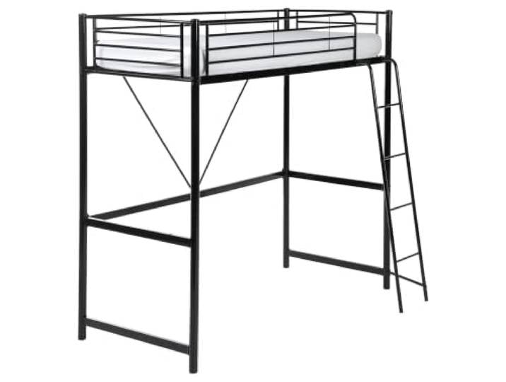 Beliani Kinder Hochbett Metall schwarz mit Metallrost 90x200 cm Leiter Rausfallschutz Chassors