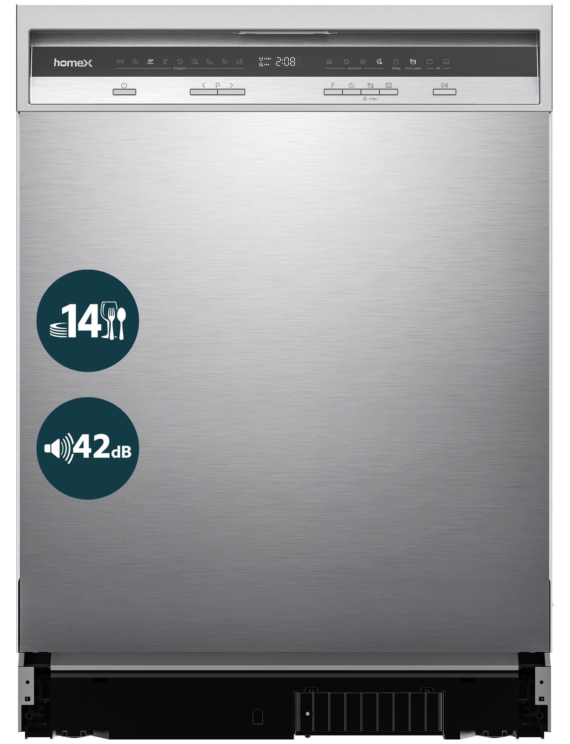 homeX DWBU601442A Geschirrspüler 60 cm Unterbau, Spülmaschine - 14 Maßgedecke, 9 Programme, AquaStop, unterbaufähig
