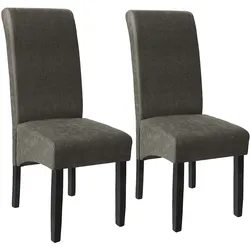 tectake Esszimmerstuhl, ergonomisch, massives Hartholz - 2er Set grau marmoriert