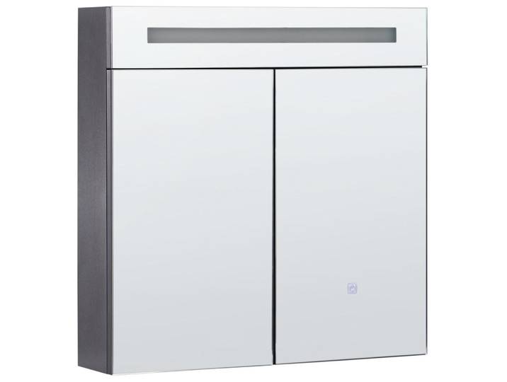 Beliani Bad-Spiegelschrank LED 60/60 cm Schwarz Jaramillo, Schwarz, Silberfarben, 2 Fächer, 60x60x12 cm, Badezimmer, Badezimmerspiegel, Spiegelschränke