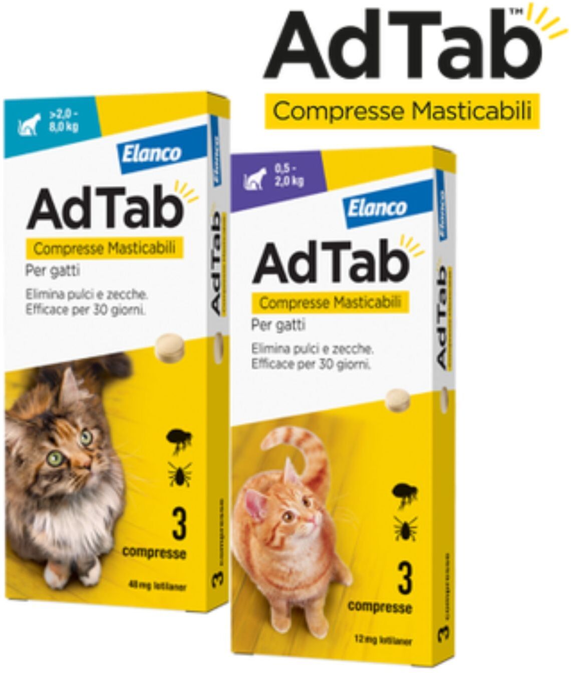 Elanco Ad Tab Compresse Antiparassitarie Masticabili per Gatti 0,5-2 Kg 3 cpr