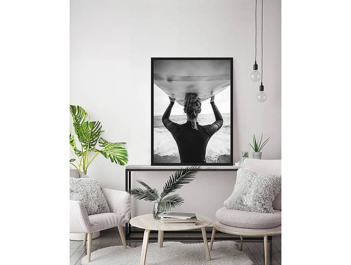 Tableau déco Ready to surf Cadre : hêtre massif verni Revêtement : plexiglas Noir 63 x 83cm