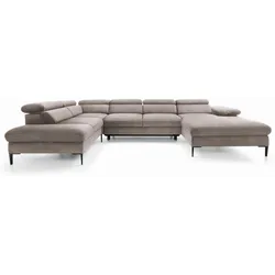 WOHNLANDSCHAFT MESTO Braun Velours-Stoff mit Schlaffunktion