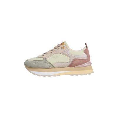 Trainingsschuh PEPE JEANS "Trainer FREYA WAVE W", Damen, Gr. 36, beige (composition grün), 60% COW SUEDE, 35% Baumwolle, 5% Polyurethan, Schuhe