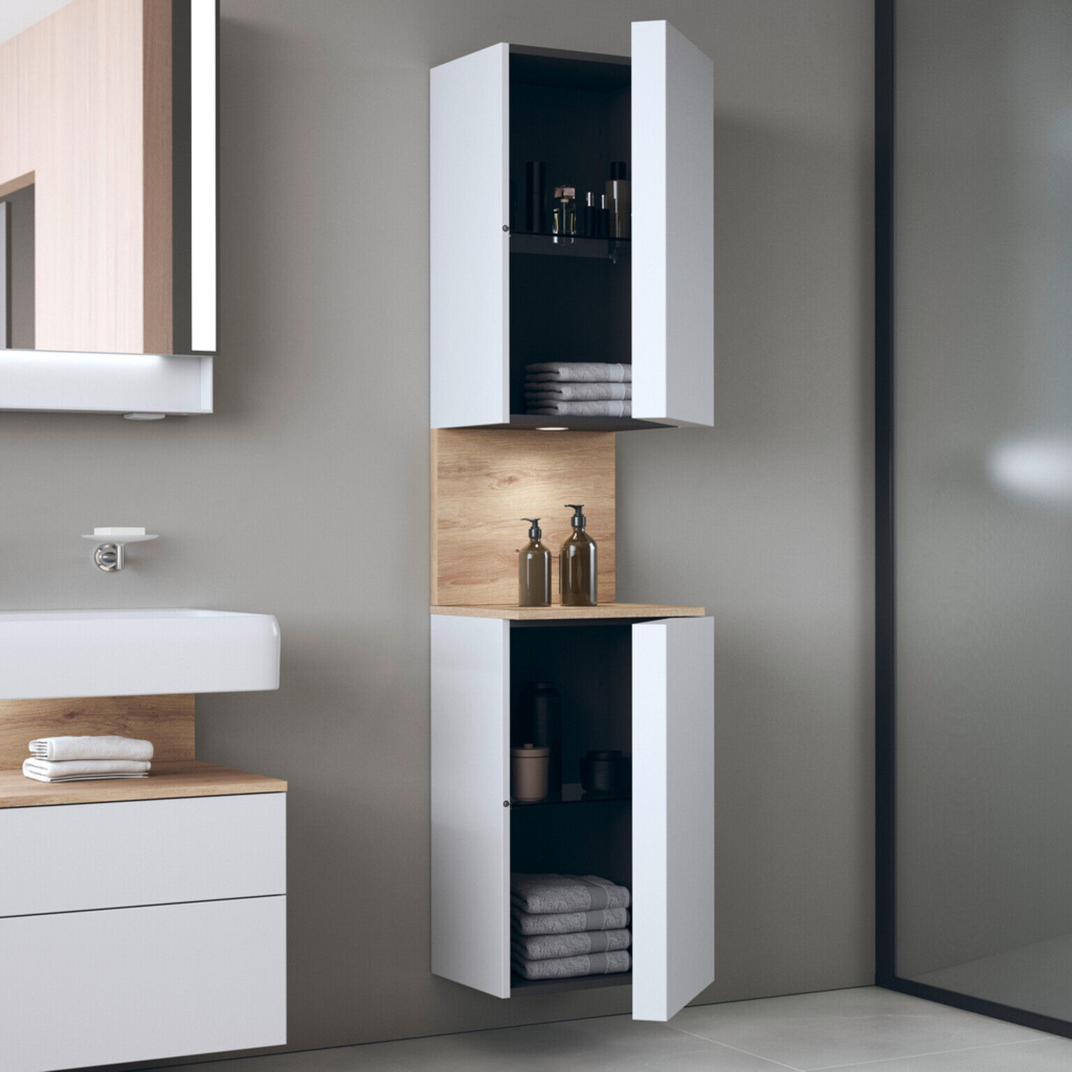 Duravit Hochschrank Qatego 40x36x1760cm, 2 T, B, An l, E Ma/w ma (QA1346L55180010)