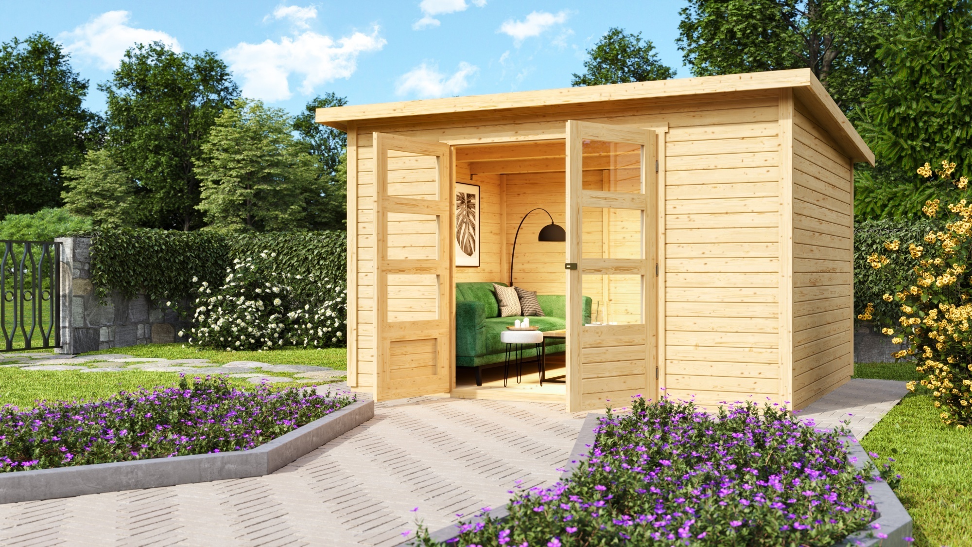 Karibu Gartenhaus Gerätehaus Stockach 5 naturbelassen 305x246x197 cm