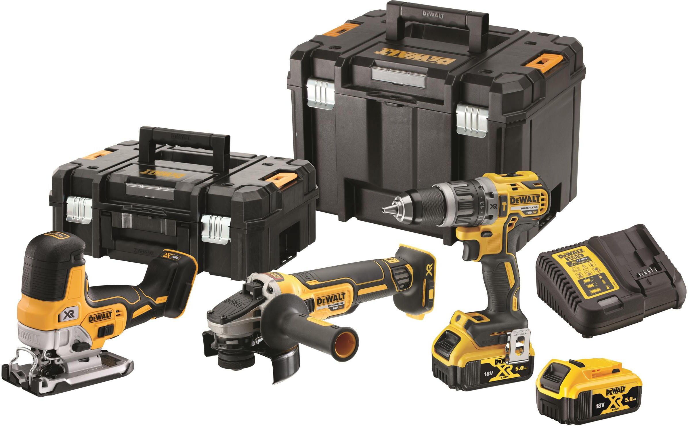 Werkzeugset DEWALT "Set 18 V mit 2 Batterien 5 Ah DCK329P2T-QW", schwarz, Werkzeugsets, Werkzeugset, Funktionen: Bohren, Bohrschrauber, Lithium-Ionen Technologie schwarz Einheitsgröße