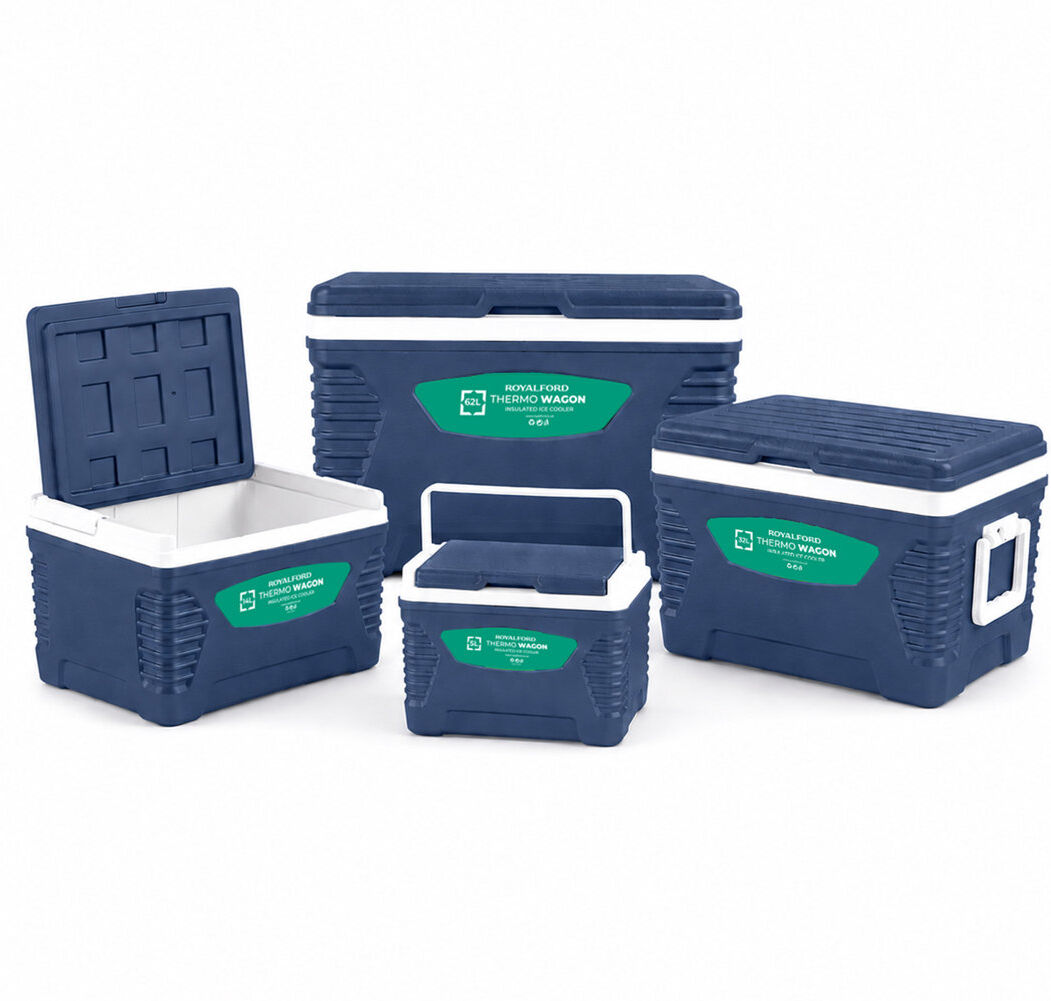ROYALFORD Insulated Cooler Box Set 5L 14L 32L 62L   Portable Ice Box with Handle   Heavy Duty Cool Box for Camping Picnic Beach Travel Outdoor  BPA Fr Blue