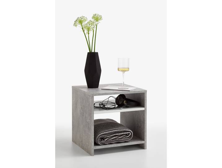 Beistelltisch FMD Lund , grau (betonfarben, weiß, betonfarben), B:40cm H:40cm T:40cm, Tische, Beistelltisch, mit offenen Fächern und flexiblem Stauraum, Breite 40 cm