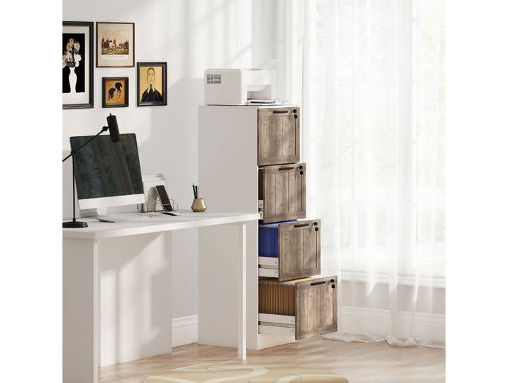 HOMCOM Classeur Bureau 4 Tiroirs Serrure A4 Blanc Bois