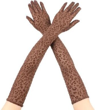 Inspired Living "Leopard Print Mesh Opera Gloves 21.7"" Sexy Lace Cosplay & Stage Gloves coffee"