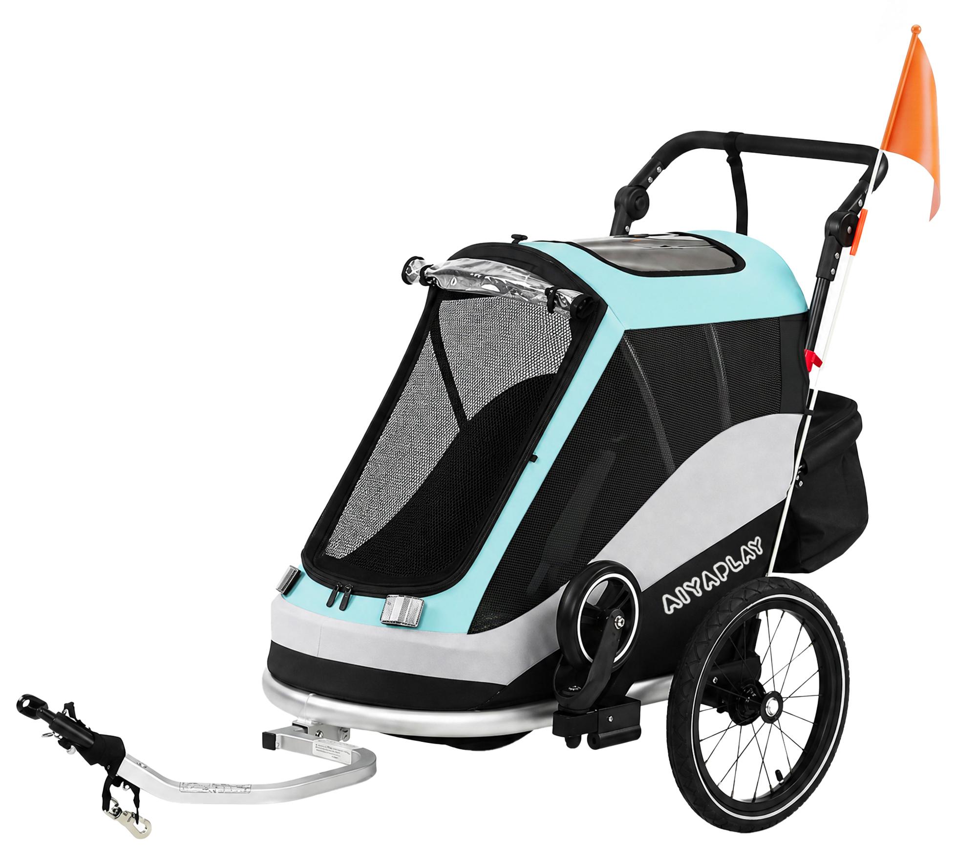 2 in 1 Fahrradanhänger & Buggy Faltbar Kinderfahrradanhänger mit 5-Punkt Gurt Reflektoren 16-Zoll-Luftreifen Bremse