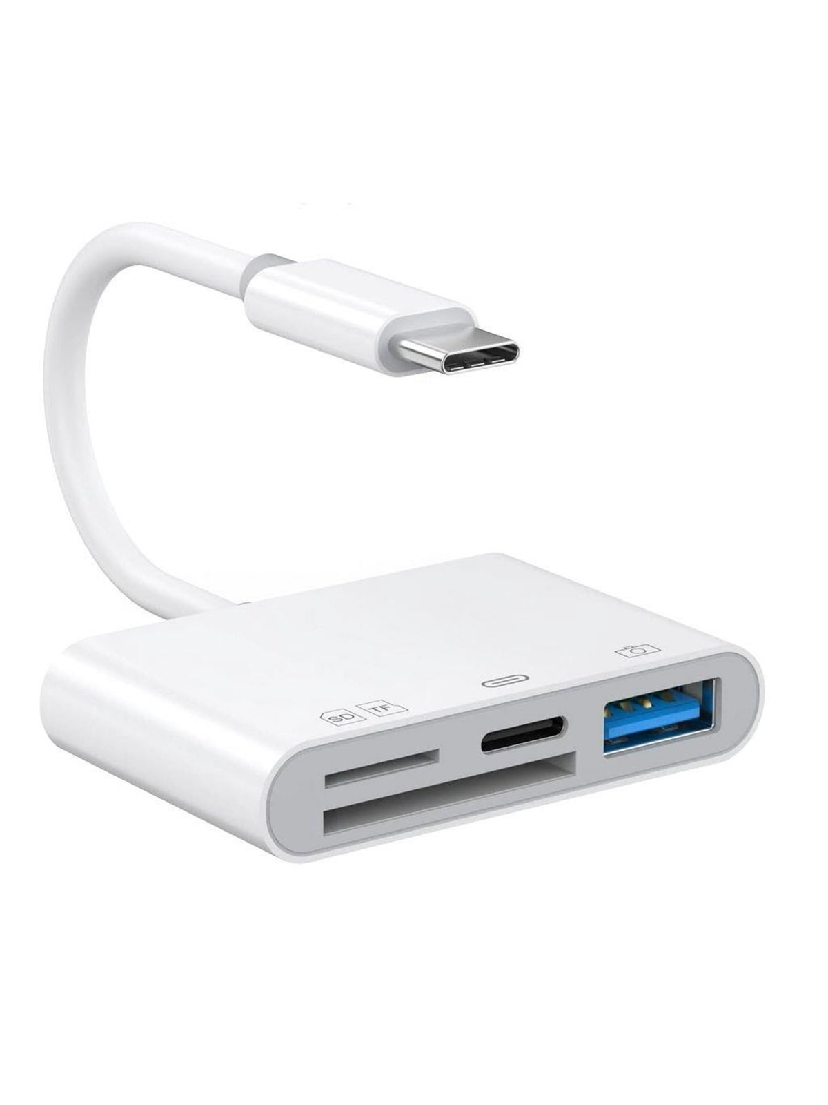 SiGN 4-in-1 USB-C Adapter to USB-A / SD / TF / USB-C - White USB-Hubs