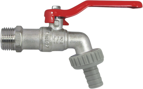 AquaCraft Auslaufventil 1 Zoll 1001000130 mit rotem Stahlhebelgriff , messing verchromt