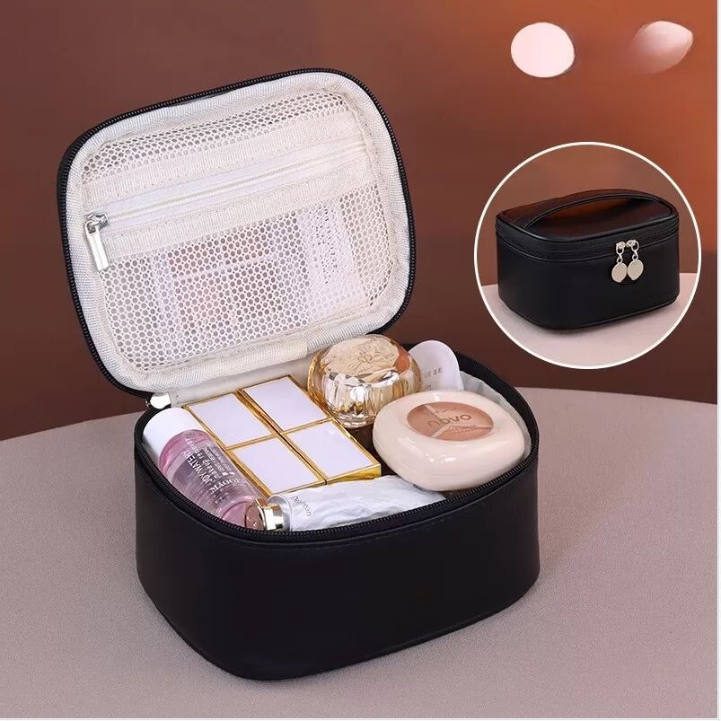 INF Mini Trousse de Maquillage Noire en PU - Organisateur Cosmétique Portable