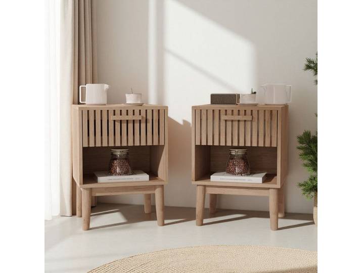 Table de Chevet - Design Minimaliste - Bois Massif - Tiroir Coulissant - Pieds Anti-Dérapants