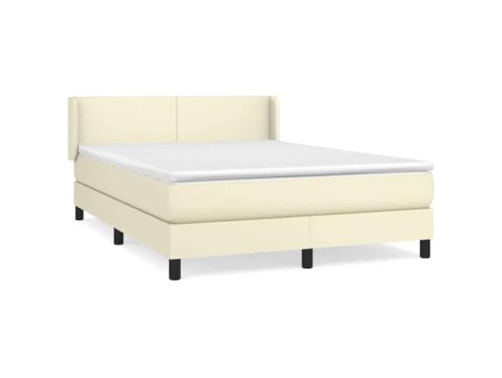 PUGYNBK Boxspringbett, Kunstleder, cremefarben, 140 x 200 cm Verstellbares Kopfteil, Taschenfederkernmatratze, mittlere Härte, leicht zu reinigen