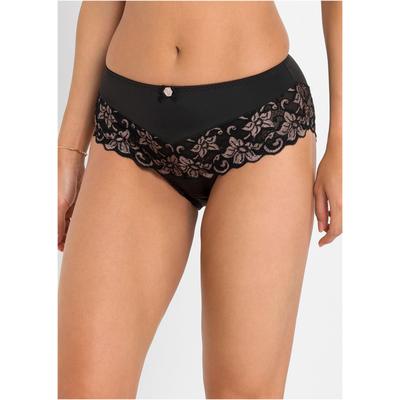 Maxislip BONPRIX "Maxislip mit zarter Spitze", Damen, Gr. 48/50 (XL), schwarz (schwarz, kreidebeige), Obermaterial: 80% Polyamid, 20% Elasthan. Futter: 92% Polyamid, 8% Elasthan. Spitze: 90% Polyamid, 10% Elasthan, Unterhosen, mit zarter Spitze, aus...