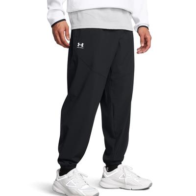 Trainingshose UNDER ARMOUR "UA VIBE WOVEN JOGGER", Herren, Gr. L, N-Gr, schwarz,, weiß, Obermaterial: 87% Polyester, 13% Elasthan, Hosen Trainingshose, kompakt verstaubar, mit Elasthan-Anteil, leichtes Material