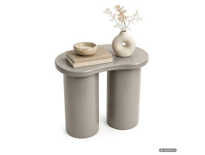 Table basse moderne CUBE 41 cm grise avec double pied cylindrique