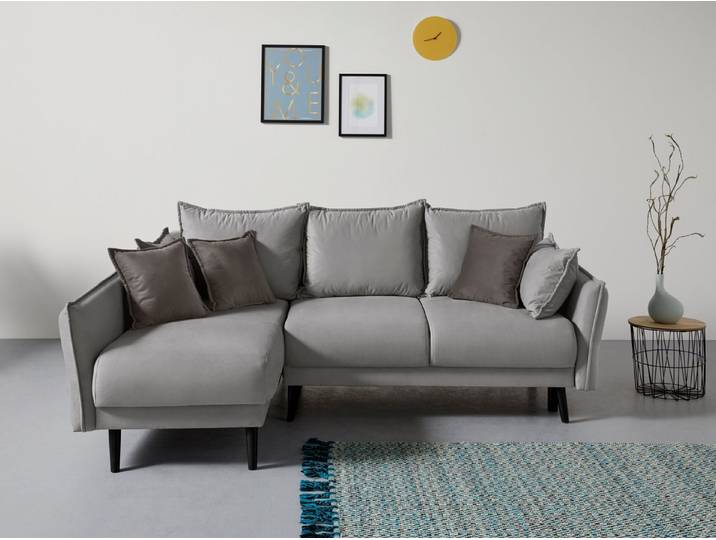 Home affaire Ecksofa Asra L-Form, B: 240 cm, Schlaffunktion, Bettkasten, Taschen & 3 Zierkissen, Federkern