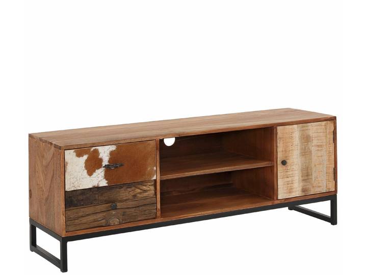 loft24 Lowboard Nares, TV-Schrank Massivholz Metallgestell Schublade mit Tierimitat