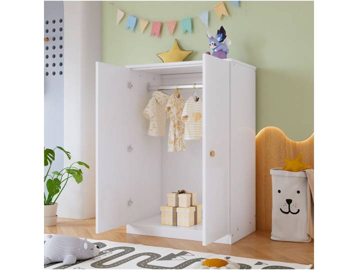 WOVREO Petite armoire 2 portes 80x50x120 cm avec tringle MDF blanc