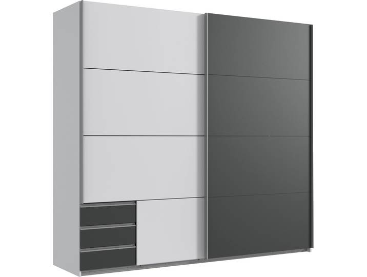 Schwebetürenschrank WIMEX Emden , weiß (weiß, graphitfarben), B:225cm H:210cm T:64cm, Holzwerkstoff, Schränke, Schwebetürenschrank, Mit Außenschubkästen