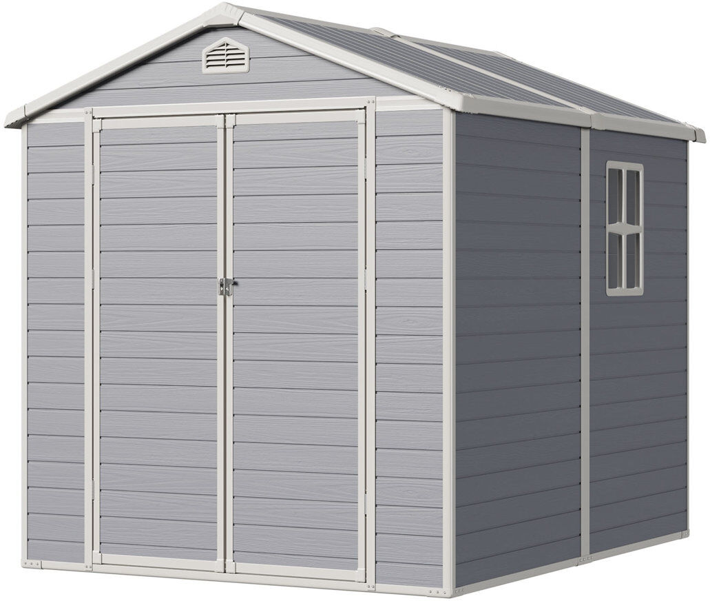JolyDale 6 ft. W x 8 ft. D Resin Outdoor Storage Shed With Window Grey 243.5cm W X 181cm D X 218cm H