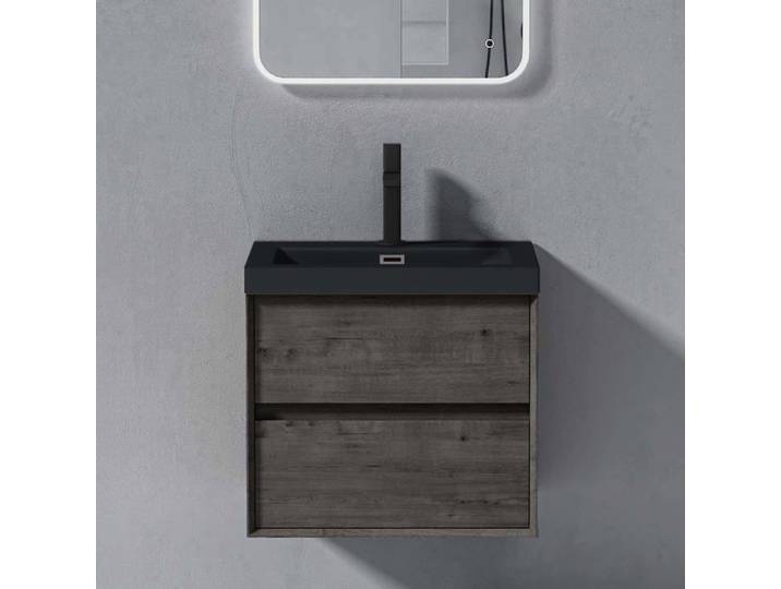 doporro Meuble de Salle de Bains Gris-brun 2 Pièces Meuble avec Lavabo Meuble sous-lavabo Suspendu 60cm Design Rimo