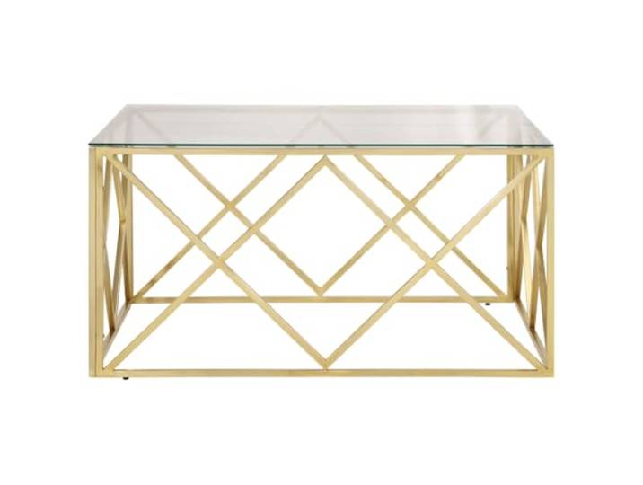 KTHLBRH Couchtisch 100 x 50 cm Gold Stahl gehärtetes Glas Glasplatte 6 mm, robuste Ausführung, schmutzabweisende Oberfläche, modernes Design, einfache Reinigung