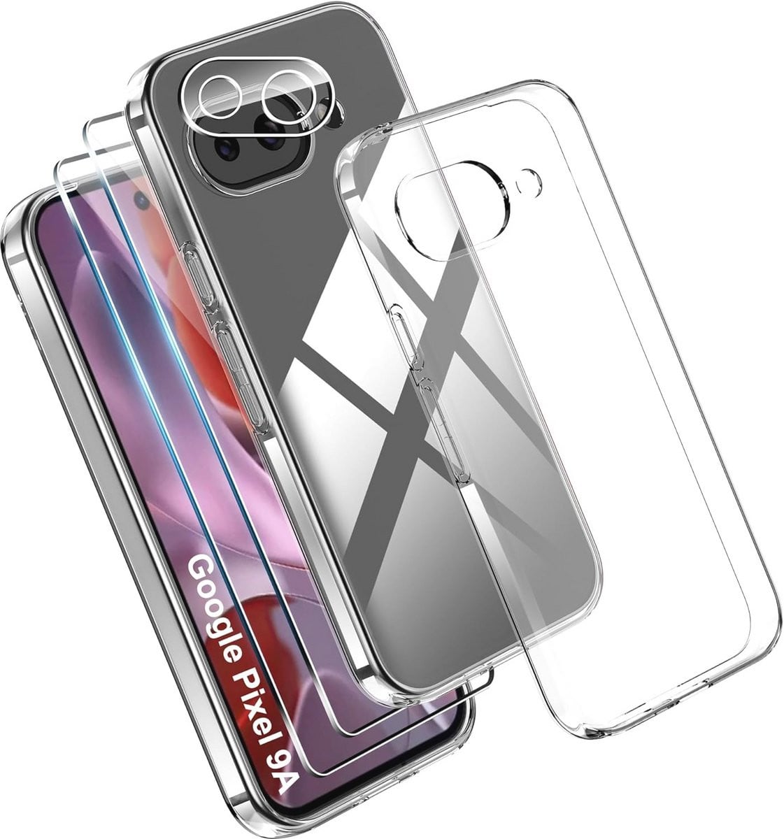 Hoes voor Pixel 9A met Pantserglas en Camera Bescherming - Transparante TPU Case