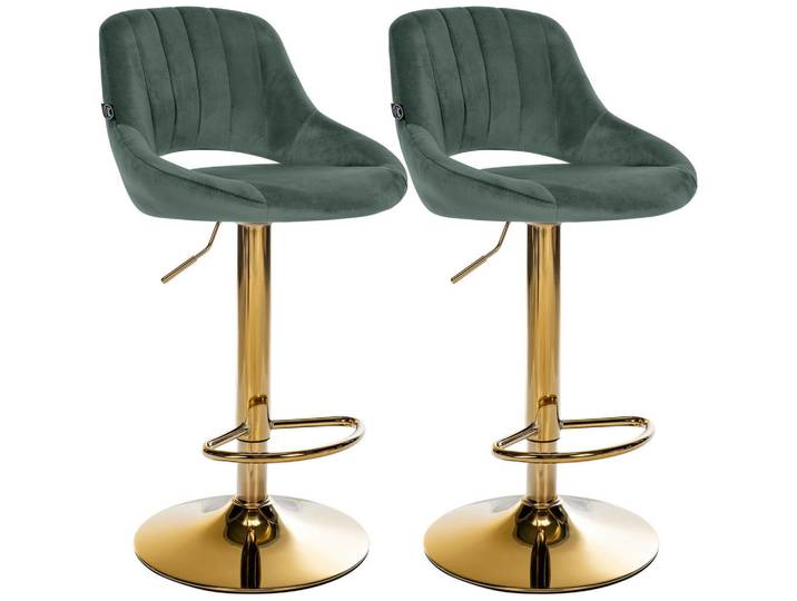CLP Barhocker 2er Set Samt Grün, Textil, 47x85x48 cm, Esszimmer, Barmöbel, Barhocker