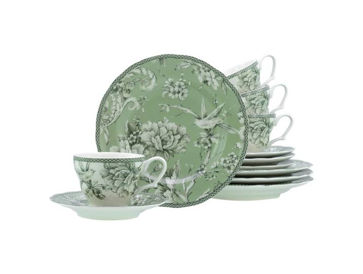 Creatable Kaffeeservice Adelaide Grün, Grün, Weiß, Keramik, 12-teilig, 200 ml,200 ml, stapelbar, Essen & Trinken, Geschirr, Geschirr-Sets, Kaffeeservice