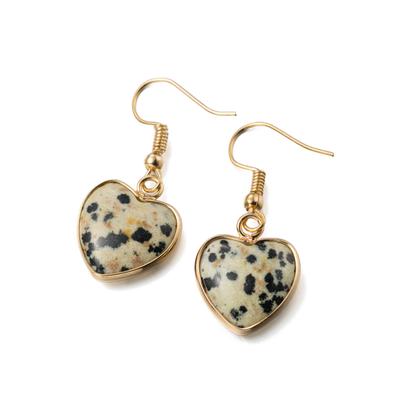 Paar Ohrhaken "Schmuck Geschenk Edelstahl Ohrschmuck Ohrringe Herz Edelsteine", beige (gelbgoldfarben, braun, schwarz, braun, schwarz), ANISTON JEWELRY & WATCHES, Ohrringe, Damen, Edelstahl, Made in Germany - mit Dalmatiner Jaspis