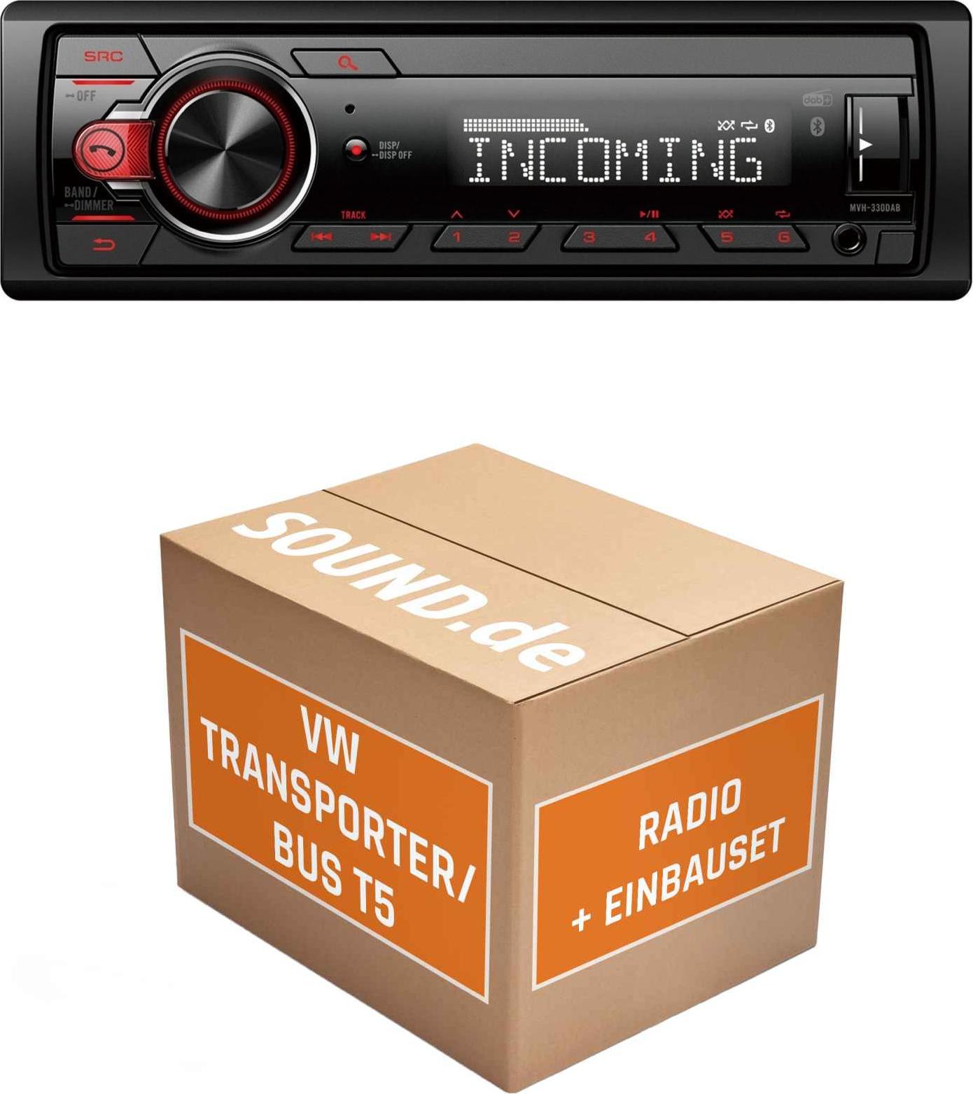 Autoradio Einbaupaket Pioneer MVH330DAB passend für VW T5 + LFB + Rückfahrkamera Linien beweglich | Bluetooth Telefonieren