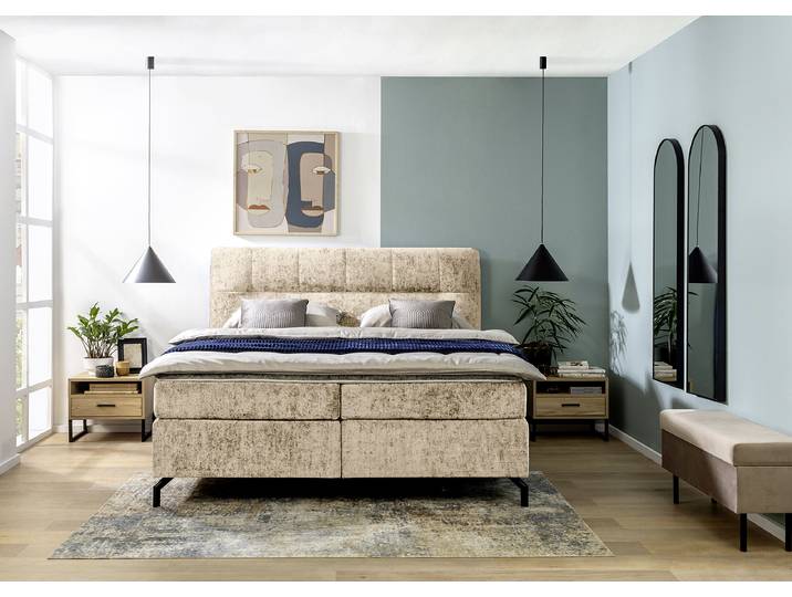 Boxspringbett Plumas 180 x 200cm Chenille Ova Beige H3