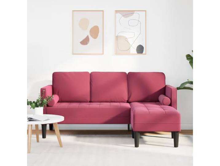 HEFZGDB Weinrotes Chaiselongue-Sofa L-Form 160 cm Samtstoff 3-Sitzer mit Verstellbarer Chaiselongue und gesteppten Kissen für modernes Wohnzimmer, strapazierfähiges Design