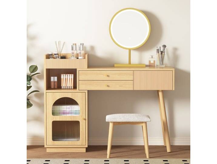 Xylo - Coiffeuse / Bureau 2 tiroirs pieds métal blanc 100×40×76 cm (sans miroir)