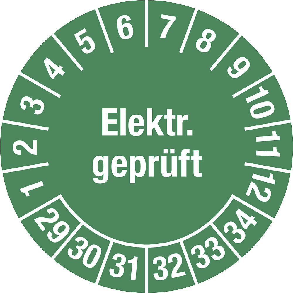 kaiserkraft Elektr. geprüft, Dokumentenfolie, Ø 25 mm, VE 10 Stk, 29 - 34, grün