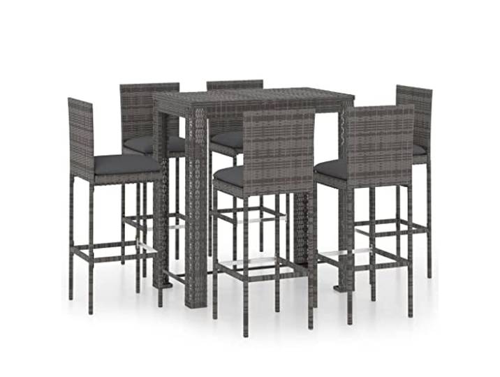 Helloshop26 Garten-Bar-Set mit Kissen, Polyrattan, Grau, 7-teilig, 02_0013431