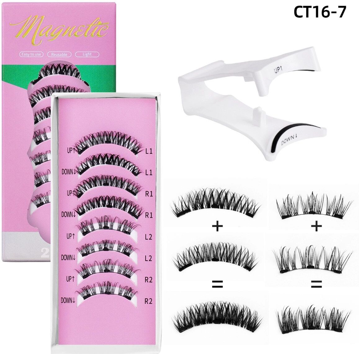 INF Magnetische falsche Wimpern Set – Wiederverwendbare, ohne Kleber, synthetische Fasern, 2+2+5mm Magnete mit Applikator
