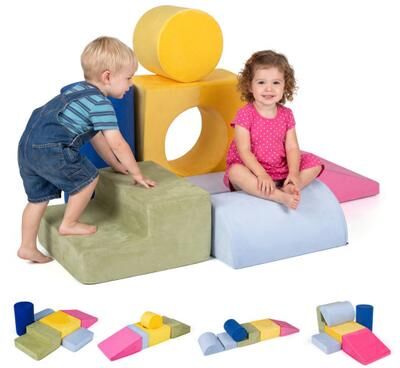 Costway 7-Piece Foam Climbing Blocks for Toddlers 1-3 Years Old with Detachable Covers-Yellow