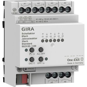 Gira Schaltaktor 502300 Standard, für Smart Home, 6 Kanäle, bis 16 Ampere, für Hutschiene, KNX